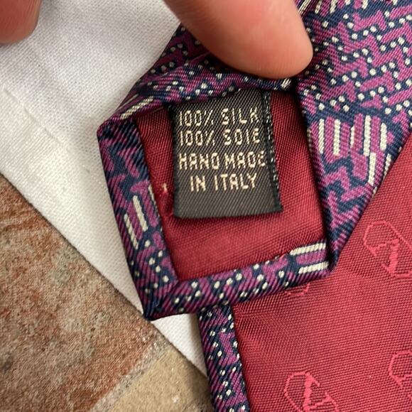 Valentino Cravette Purple Silk Geometric Print Tie - Picture 3 of 5